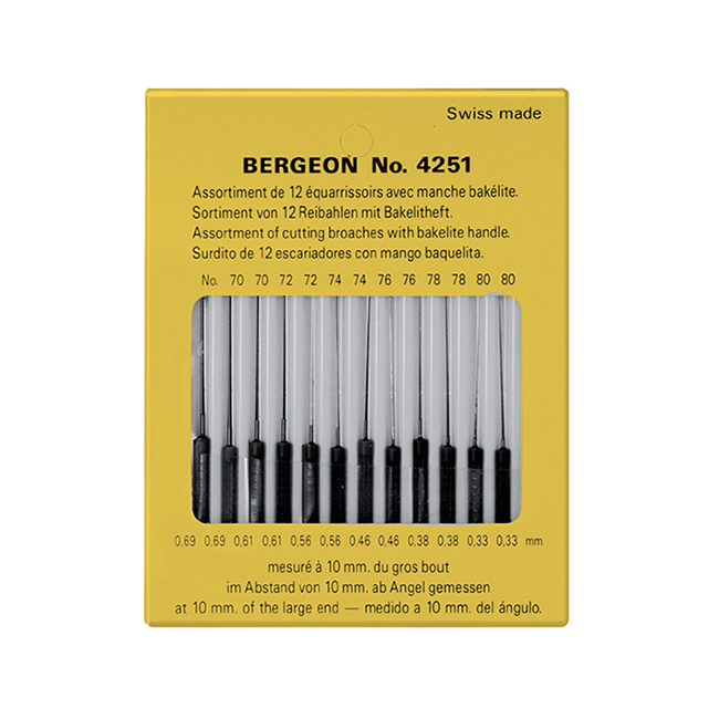 SORTIDO DE 12 ESCAREADORES COM CABO EM PVP - BERGEON 4251 - 0.33 A 0.69MM