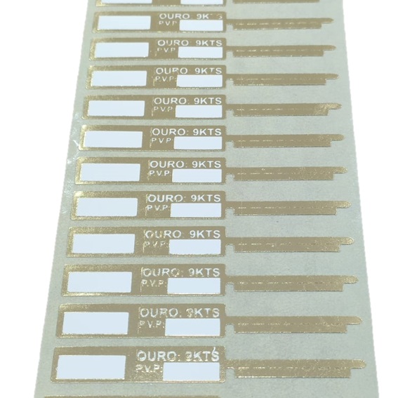 ETIQUETAS DOURADAS - OURO 9KTS 6,50X0,80CM