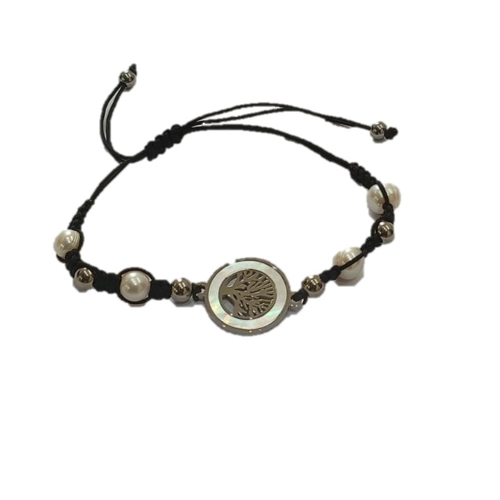 PULSEIRA PRETA COM ARVORE DA VIDA EM AÇO - A1800-2