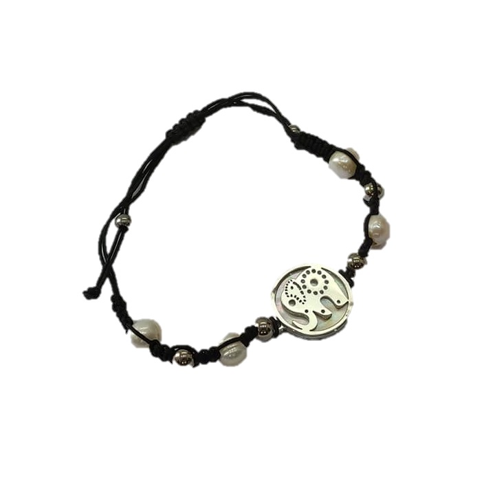 PULSEIRA PRETA COM ELEFANTE EM AÇO – A1800-3