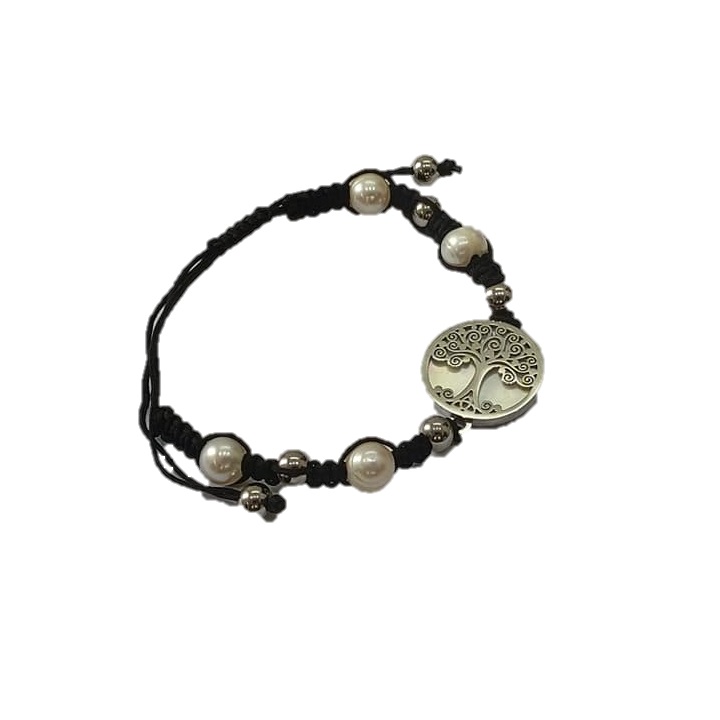 PULSEIRA PRETA COM ARVORE DA VIDA EM AÇO – A1800-4