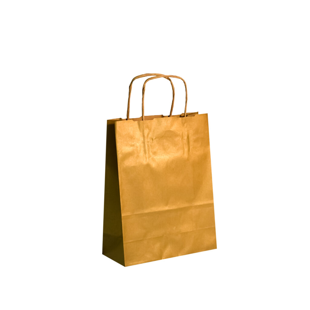 SACOS DE PAPEL KRAFT ASA TORCIDA 18X24X8 - DOURADO (25PCS)