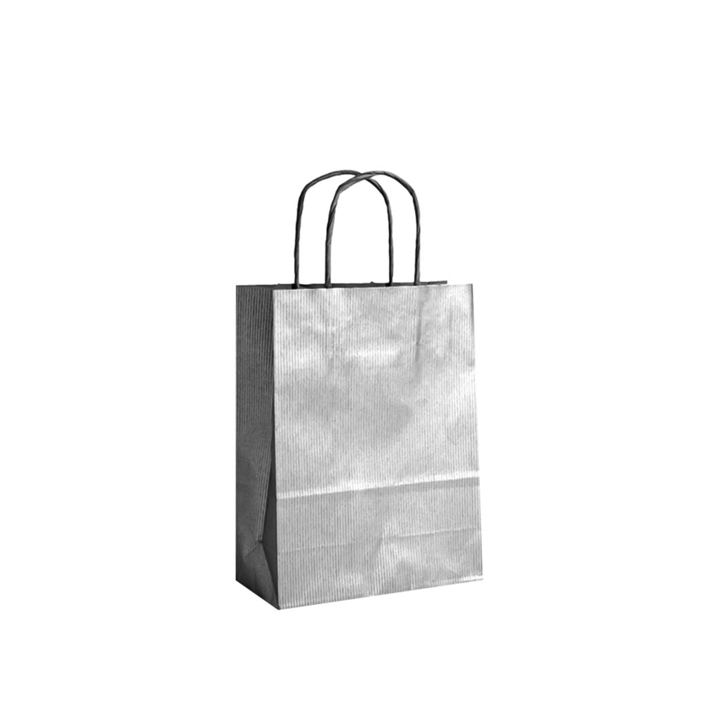 SACOS DE PAPEL KRAFT ASA TORCIDA 18X24X8 - PRATEADO (25PCS)