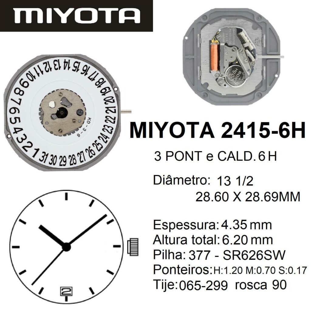 MIYOTA 2415 - CALENDÁRIOS ÀS 6H