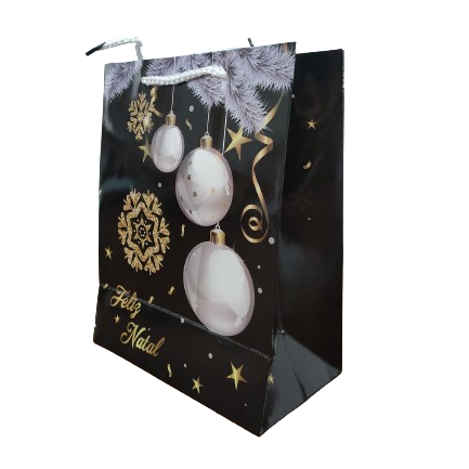 SACOS DE "FELIZ NATAL" - PRETO - 18X10X23CM (12PCS)