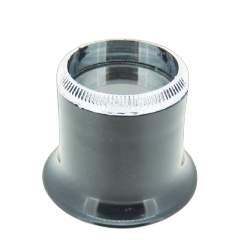 LUPA DE OLHO EM PLASTICO C/ ANEL DE ALUMINIO PRATEADO