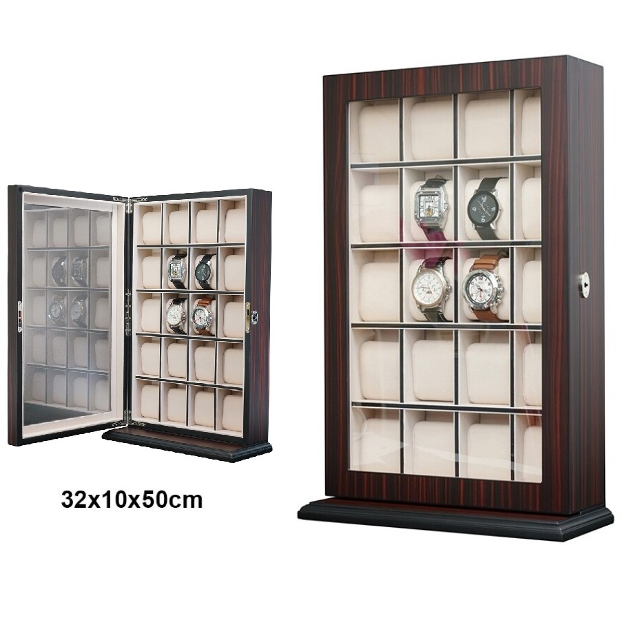 Vitrine em madeira castanha ebano para 20 relógios