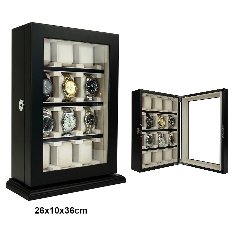 Vitrine em madeira negra para 12 relógios